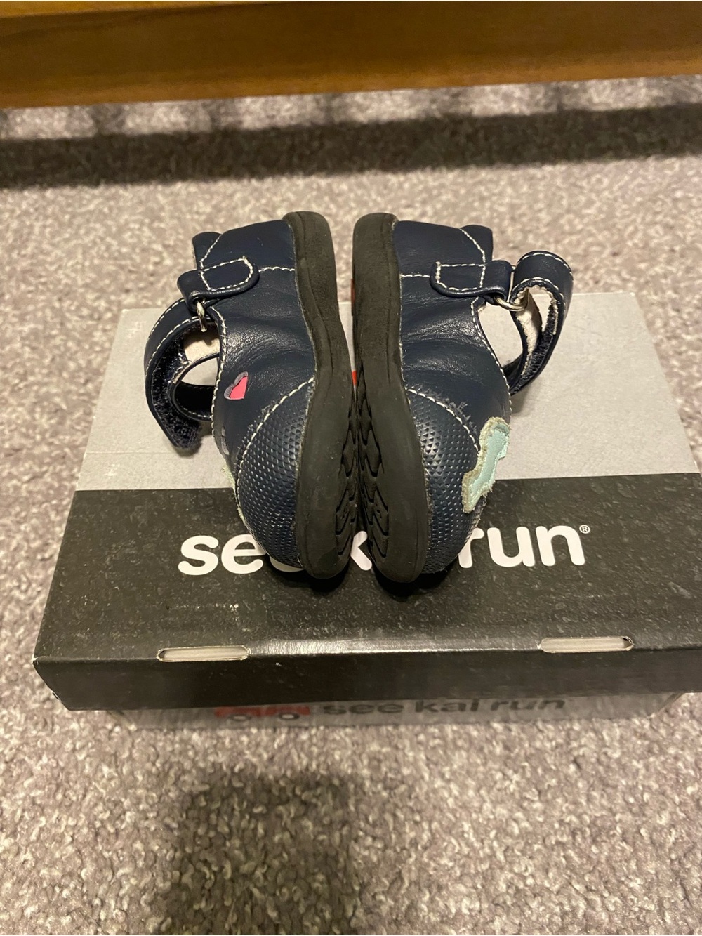 See Kai Run Navy Mary Jane Shoes with Mint Bird and Pink Heart Accents - Picture 2 of 5